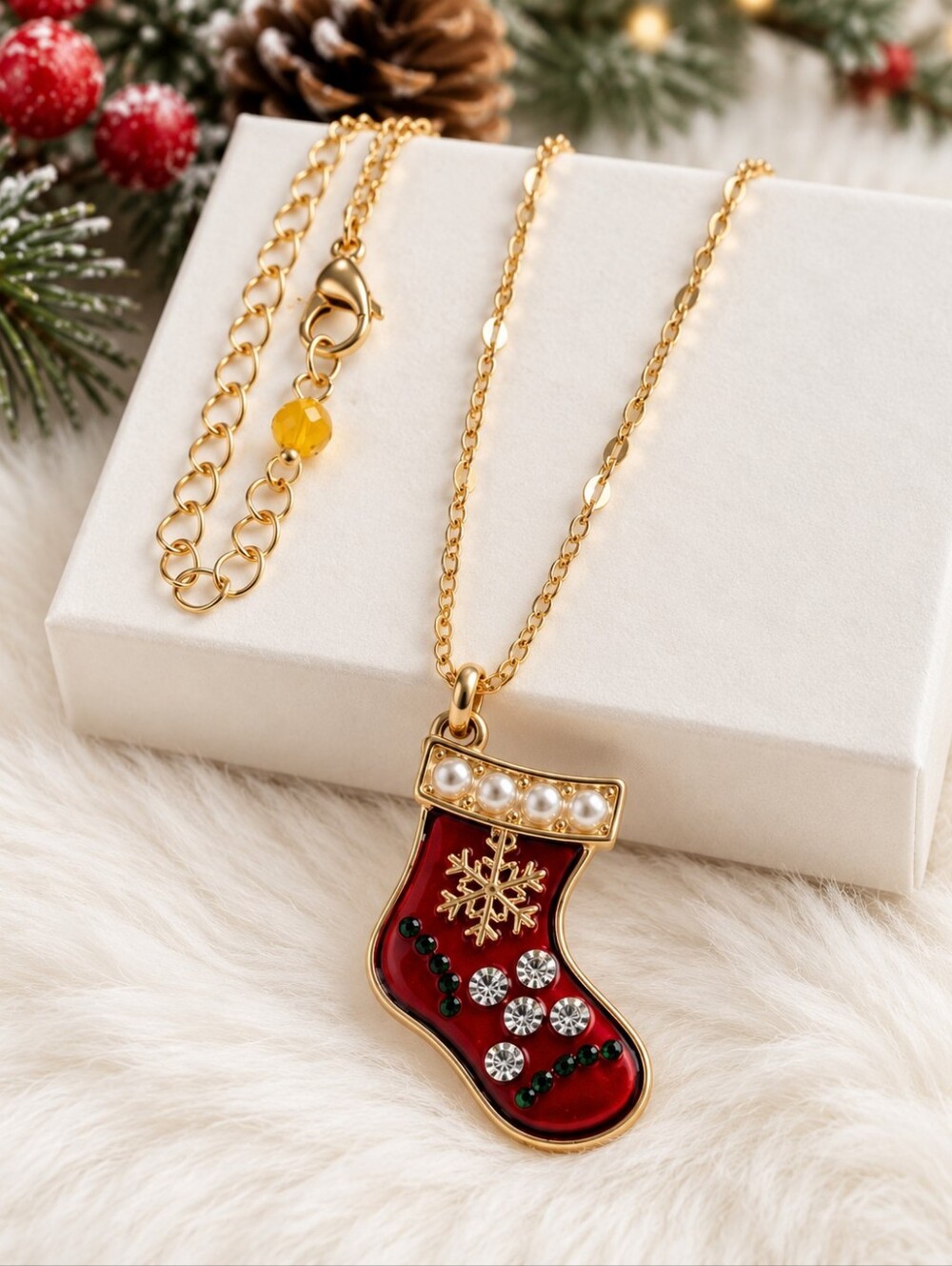 NIB Avon Studio 1886 Fireside Treasures Christmas Stocking Pendant Necklace